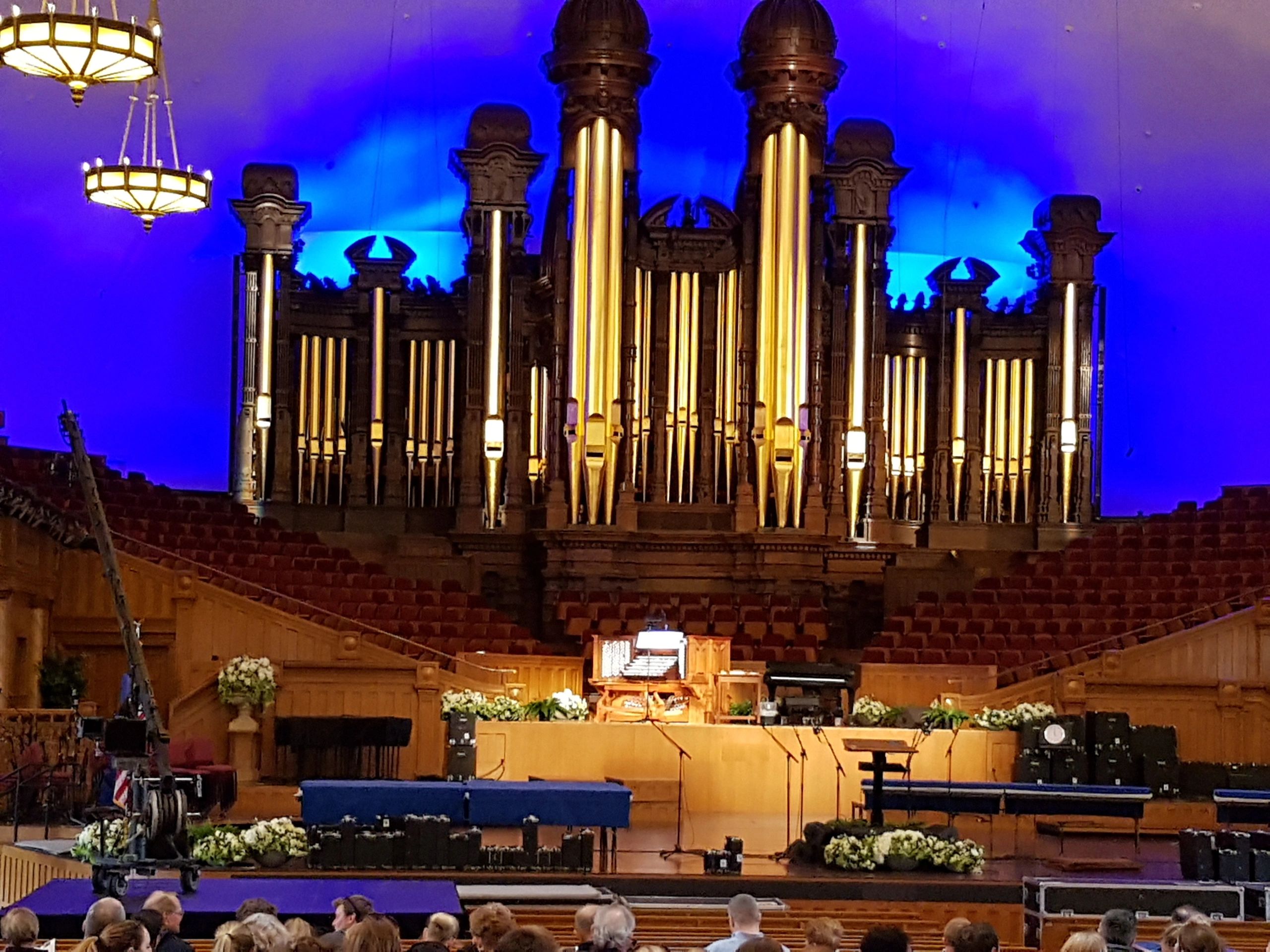 Church organ and stage inside a sanctuary